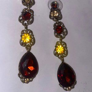 Vintage Rhinestone Teardrop Multicolor Topaz Dangle Earrings